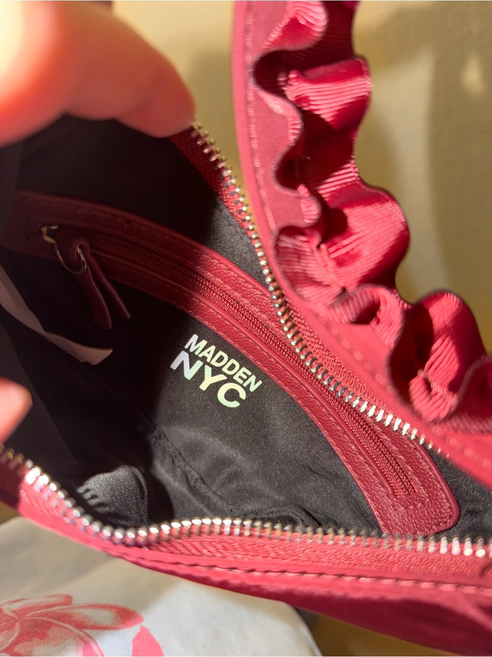 Mini Madden NYC Ruffled Strap Shoulder Bag - Burgundy - Picture 3 of 3